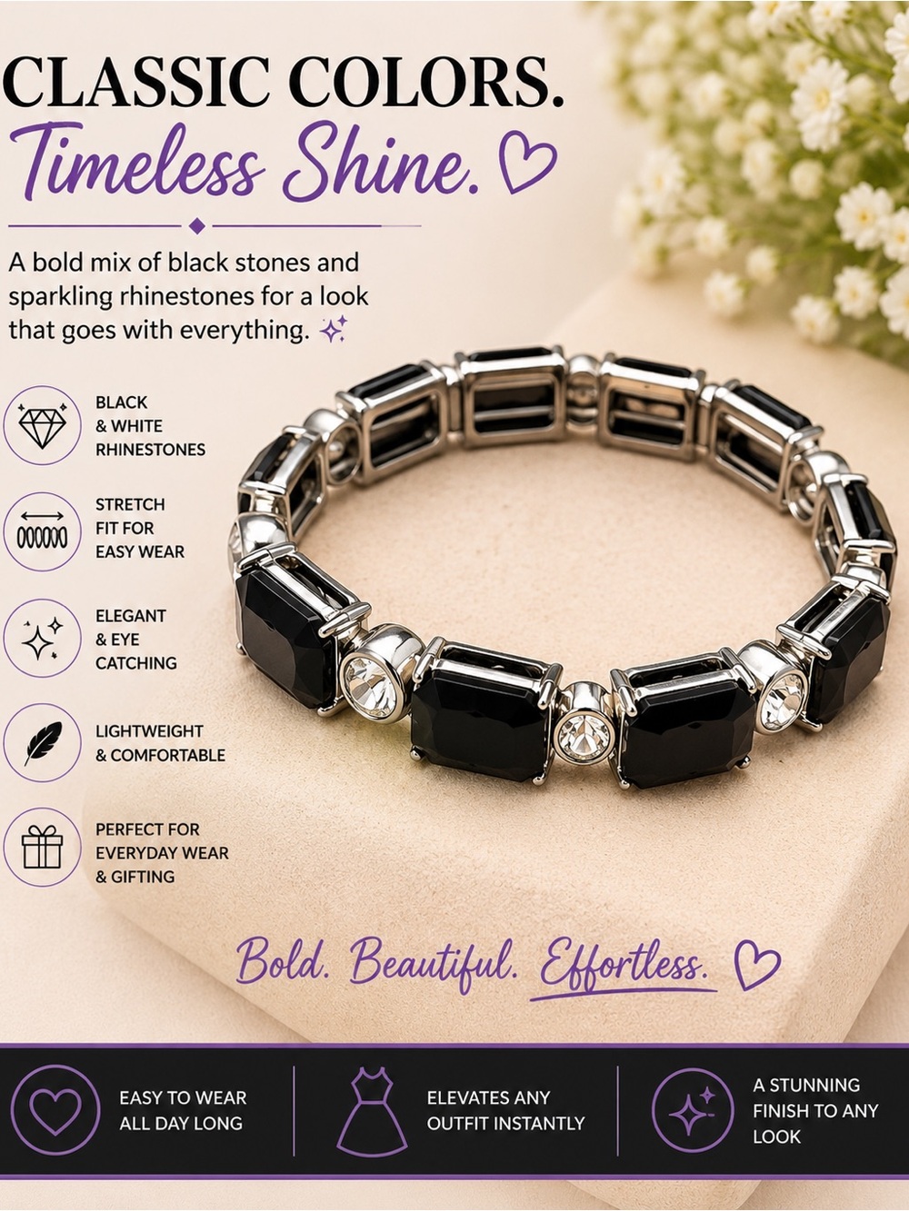paparazzi Black and Silver Classic Stretch Bracelet